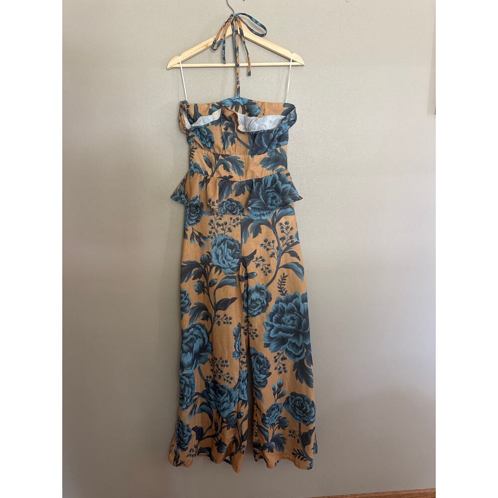 ESPECIA Anthropologie Halter Floral Peplum Jumpsuit Size Small - Picture 5 of 8